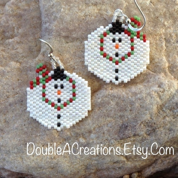 SNOWMAN Beaded Earrings, New, Handmade by Me - Picture 5 of 6